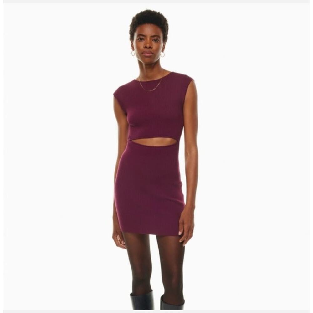 Wilfred Aritzia Ribbed Cutout Mini Dress Size Small Burgundy Minimalist Preppy